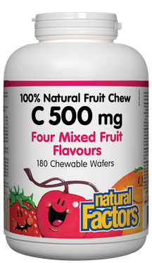 Vitamina C 500mg 180 bolachas mastigáveis 100% de frutas naturais Fatores naturais