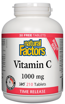 Vitamina C 1000mg, liberação do tempo 180 + 30 fatores naturais